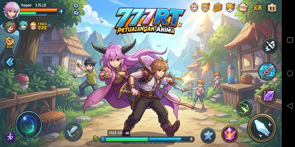 Screenshot gameplay 777RT menampilkan aksi seru karakter anime.