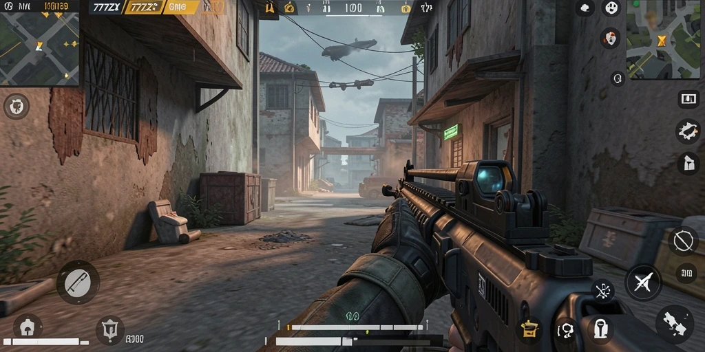 Screenshot menunjukkan aksi menembak yang intens dalam gameplay FPS.