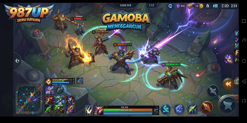 Gameplay seru di 987UP dengan pertarungan tim yang intens.
