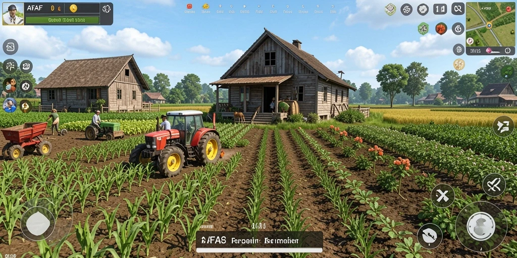 Tampilan gameplay AFAF yang menarik dan penuh warna saat bertani.