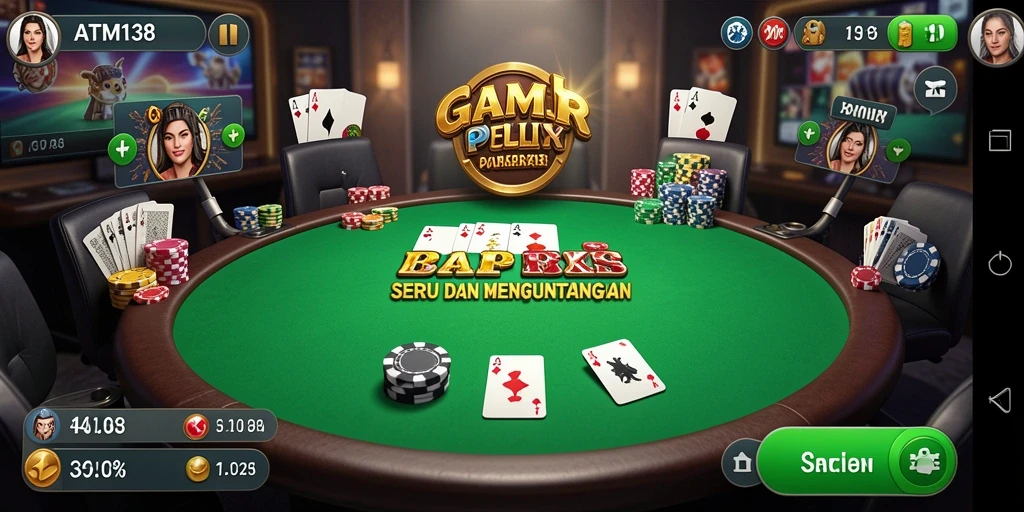 Screenshot gameplay Poker ATM138 yang menampilkan aksi kartu dan taruhan.