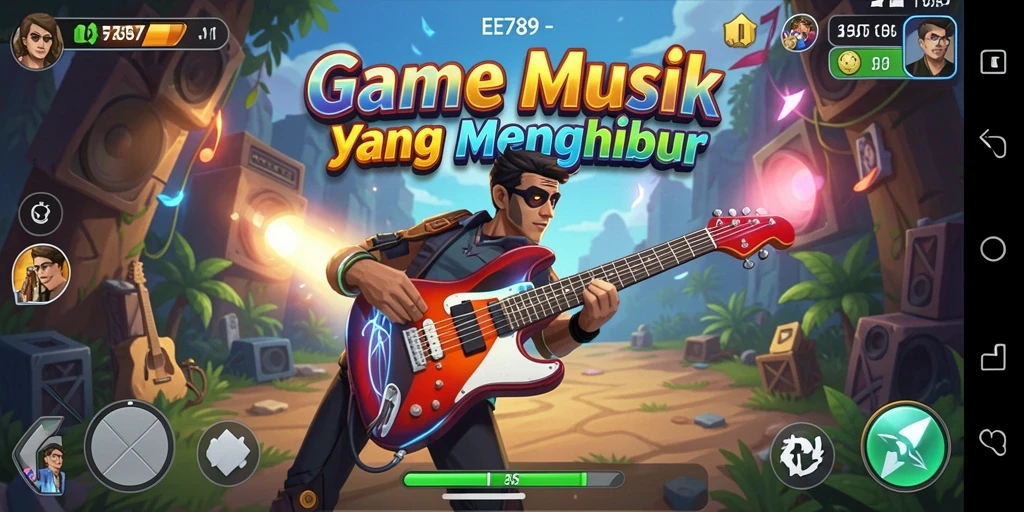 Screenshot gameplay EE789 menampilkan pemain menikmati musik dan tantangan seru.