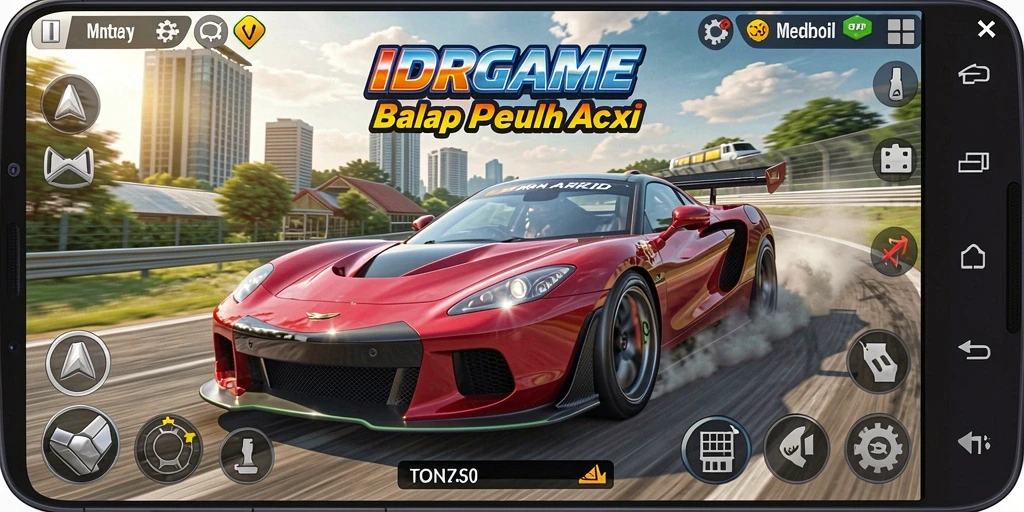Screenshot gameplay IDRGAME menunjukkan momen balapan penuh aksi.