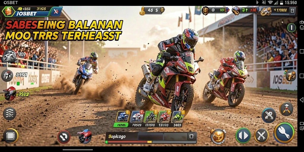 Screenshot utama gameplay IOSBET menampilkan aksi balapan motor yang mendebarkan.