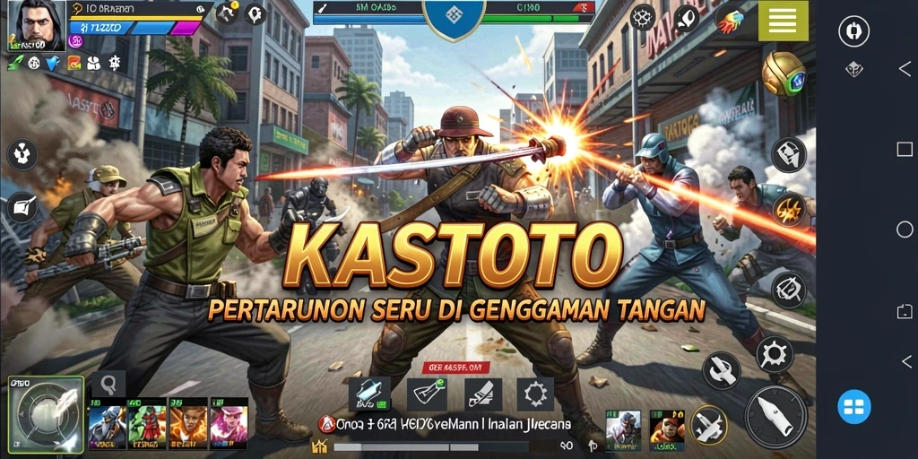 Tampilan gameplay KASTOTO yang intens dengan aksi pertarungan mengagumkan.