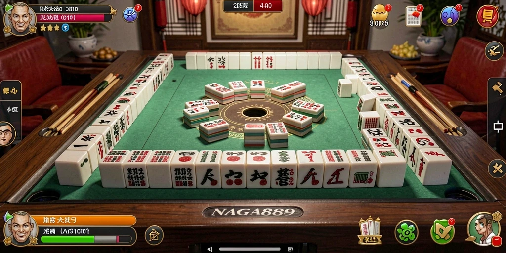 Tangkapan layar gameplay seru di NAGA889 dengan ubin Mahjong.
