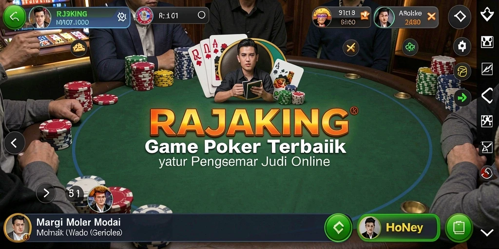 Screenshot gameplay RAJAKING menampilkan pertarungan poker seru antar pemain.