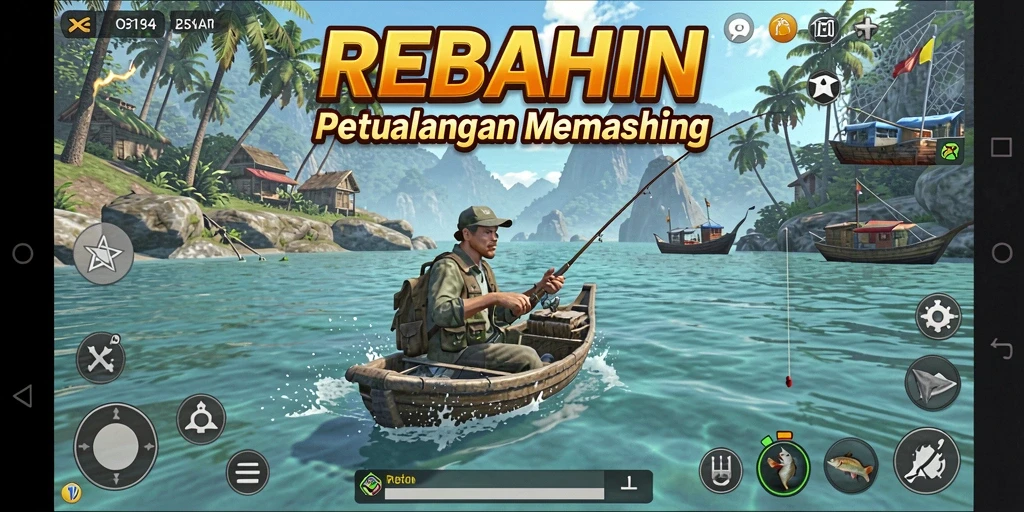 Screenshot gameplay REBAHIN menunjukkan aksi seru dalam menangkap ikan.