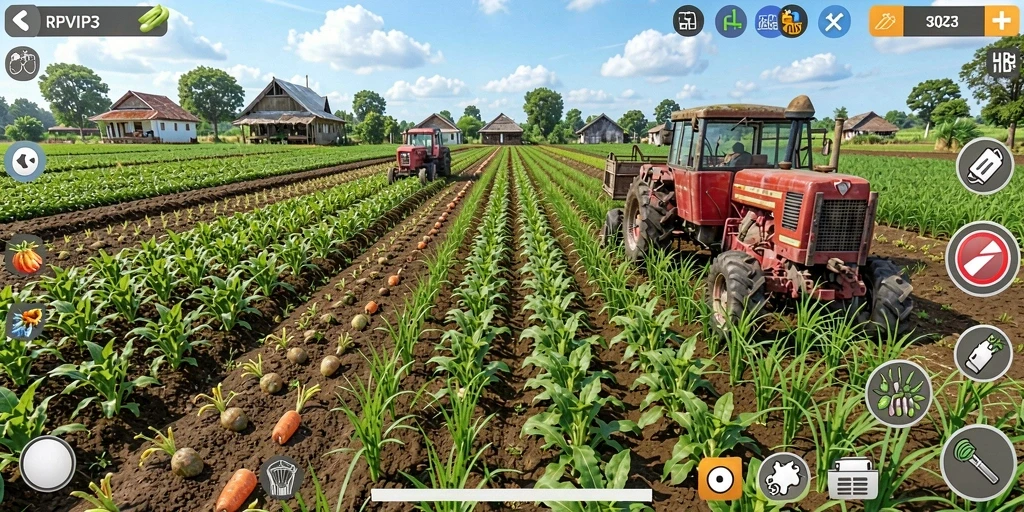 Screenshot utama RPVIP3 menampilkan keseruan bercocok tanam.