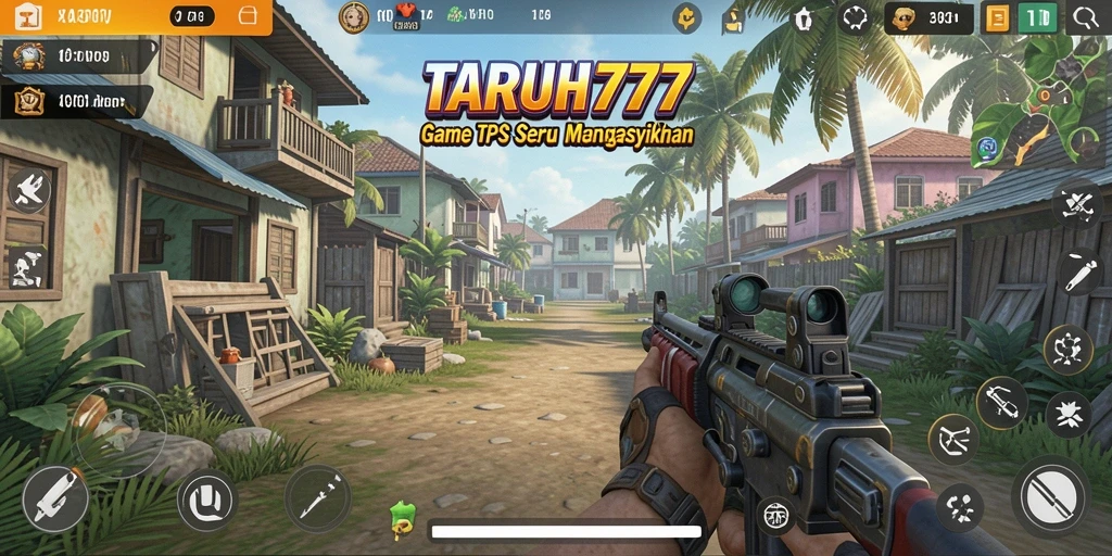 Screenshot TARUH777 menunjukkan aksi mendebarkan dalam gameplay TPS.