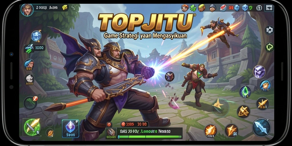 Screenshot utama TOPJITU menampilkan aksi pertempuran yang seru dalam permainan SLG.