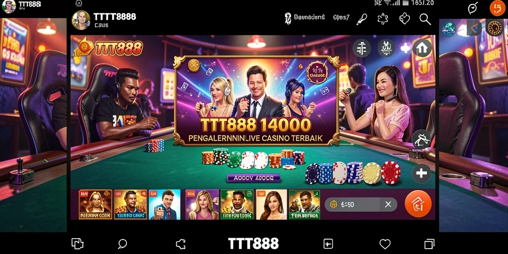 Screenshot TTT888 menampilkan dealer langsung yang berinteraksi dengan pemain.